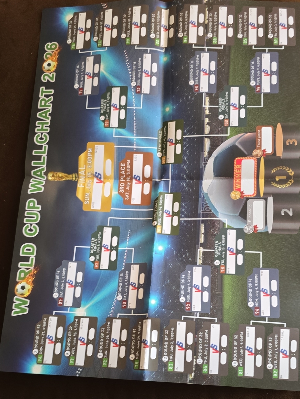 World Cup Fans Wallchart 2026 Bracket Poster - Blue & Black